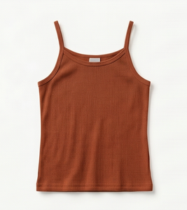 Women's Rust Color <b>Knitted</b> <b>Tank</b> <b>Top</b> O-Neck Solid Minimalist Style Regular Length Casual Wear - Product Image 1