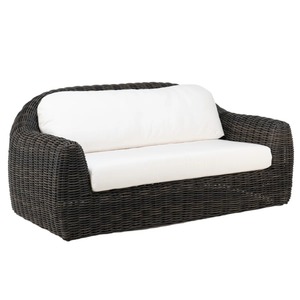 Contemporary Outdoor Rattan Sofa Two Seat With White Cushions Waterproof Garden Furniture UV Resistant PE Wicker Design - Product Image 1