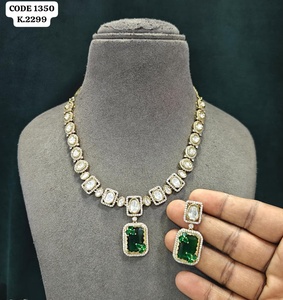 Elegant Pastel Pink & Uncut Kundan Accented <b>Statement</b> <b>Necklace</b> Set with Earrings Set For Women - Product Image 4