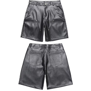 Pantalones Cortos Cargo de Cuero Negro Personalizados Glory con Bolsillos Delanteros y Cierre de Botones, Moda Urbana Elegante para Hombre, Ropa de Verano a la Moda - Product Image 6