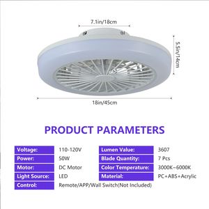 Ventilatore da Soffitto Moderno a Basso Profilo da 18 Pollici con LED RGB, Controllo Remoto e App Smart, Luce Dimmerabile - Product Image 5