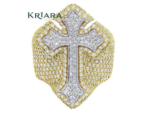 Bague croix en argent 925 plaqué pour homme, style religieux, diamants de laboratoire taille brillant ronde couleur D - Product Image 1