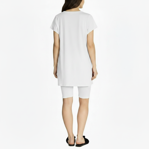 Women's Casual Trendy 2-Piece Long <b>Set</b> Patchwork Printed Short Sleeve Top Knee Length Shorts Breathable Eco-Friendly Summer Wear - Product Image 2