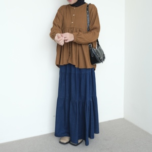 Long Blouse With Cowl Neck <b>Balloon</b> Sleeve And <b>Heart</b> Buttons Loose Fit Muslim Style Full Sleeve - Product Image 4
