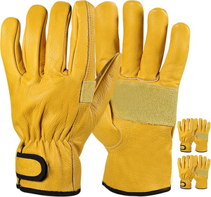Gants de travail confortables en cuir de vache résistant à l'eau, avec poignet élastique et sangle réglable, légers et sécuritaires pour la conduite - Product Image 1