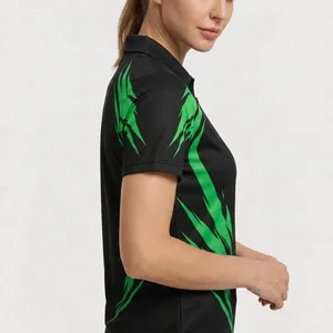 Camiseta Deportiva Personalizada para Mujer, Negra, de Media Manga, con Impresión por Transferencia de Calor, Secado Rápido, Transpirable, de Poliéster Tejido, con Diseño de Cierre - Product Image 6