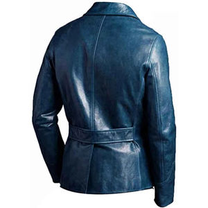 Veste en cuir zippée décontractée pour homme, fabriquée par des professionnels, coupe slim, manches longues, col rabattu, décoration de poche, pour l'hiver. - Product Image 5