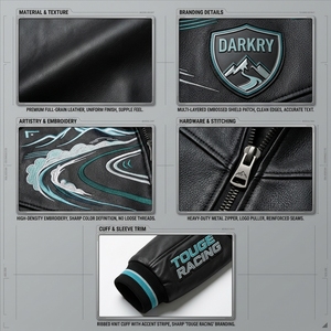 Black Touge Racing Leather <b>Jacket</b> <b>Men</b> Motorsport Mountain Embroidery Full Grain Motorbike <b>Track</b> Uniform Zip Up Outerwear - Product Image 6