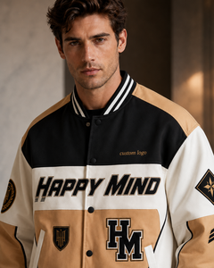 Blouson Bomber Homme 2026 au Design Unique, Col Rabattu, Fermeture Boutonnée, Style Sportif, Logo Imprimé sur le Devant, en Polyester, Veste d'Automne - Product Image 3