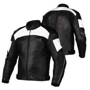 Men's Black <b>White</b> Color Blocking Motorcycle Leather <b>Jacket</b> Windproof Zipper Closure Stand Collar Slim Fit Moto <b>Biker</b> Style - Product Image 1
