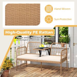 Divanetto da Esterno a 2 Posti con Cuscini Morbidi in Rattan PE e Tavolino Integrato per Arredamento da Giardino - Product Image 6