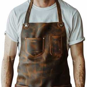 Premium Genuine Leather <b>Apron</b> for Cooking <b>BBQ</b> Kitchen Work Custom Logo Adjustable Straps Wholesale Bulk Supplier LPN-0288 - Product Image 5