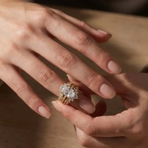 Trendy Oval Cut 4.0 Carat Moissanite Engagement <b>Ring</b> 4 Prong <b>Set</b> 925 <b>Sterling</b> <b>Silver</b> 18K Yellow Gold Plated Wedding Band for - Product Image 2