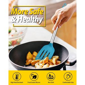 Set di 4 Utensili da Cucina in Silicone Senza BPA, Spatole Grandi Antiaderenti Resistenti al Calore, Cucchiai Forati Blu, Kit di Strumenti da Cucina - Product Image 5