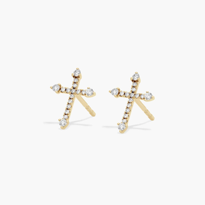 Elegantes Pendientes de Plata de Ley 925 con Moissanita y Diamantes, Diseño Clásico de Cruz con Piedras Redondas Brillantes, Joyería Fina - Product Image 3