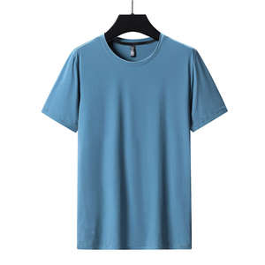 Camiseta deportiva de manga corta con cuello redondo de seda helada 100% algodón, estilo casual de verano, 180 g/m², con logo personalizado OEM, talla grande para hombre - Product Image 5