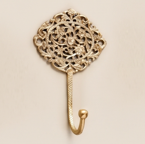 Antique Brass Wall <b>Hook</b> <b>With</b> Floral Design Rust Resistant Metal Single <b>Hook</b> For Clothing Display Stylish Home Accent - Product Image 1