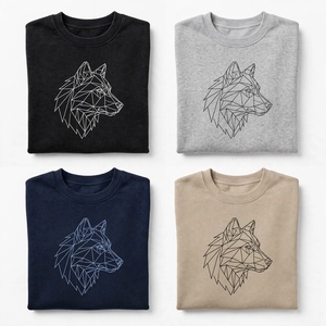 Felpa girocollo in cotone pesante <span class=keywords><strong>con</strong></span> stampa grafica geometrica di lupo, abbigliamento streetwear personalizzato da uomo, pullover oversize marrone. - Product Image 6
