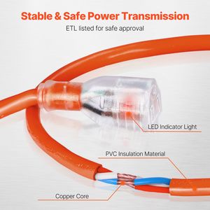 Cavo di prolunga da 30m per interni/esterni, 16AWG, 10A, 1250W, illuminato, 40 celle, 3 poli, tipo C19, flessibile per elettrodomestici - Product Image 6