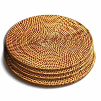 Assiettes décoratives en rotin brun, 100 pièces, pour la mise en table, style bohème, dessous de plat en osier rond, écologique, taille personnalisée