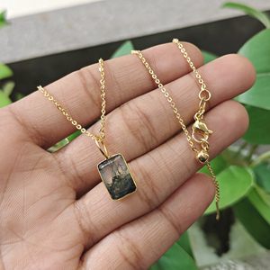 Natural Gemstone Moss Agate Pendant Geometric 18k Gold Plated Punk Brass Trendy Fashion Jewelry Party - Product Image 6
