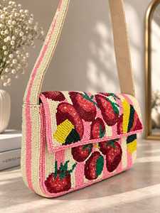 Sac à bandoulière en lin imperméable fait main de luxe professionnel avec perles de rocaille tortue de mer, sac à main léger et tendance - Product Image 4