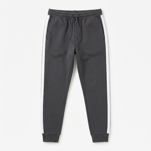 Custom <b>Men</b> Joggers <b>Pants</b> Wholesale 320 GSM Fleece Streetwear Sweatpants with <b>White</b> Side Panel - Product Image 5