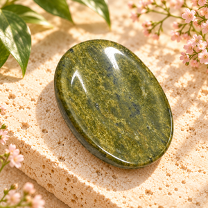 SoulWise Piedra de Vesuvianita Verde Ovalada Tallada, Gema de Palma para Meditación y Alivio del Estrés, de Maharashtra, a la Moda - Product Image 4