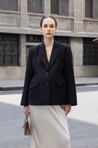 Blazer de Mujer Gentlemom, Invernal, Transpirable, Tejido, Holgado, Manga Larga, Cuello en V, Un Solo Botón, Rayón y Spandex - Product Image 4