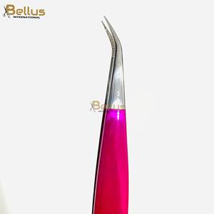 Pince à cils droite Bellus International avec logo personnalisé, rose foncé, en acier inoxydable, pointe argentée, lisse, fine, durable, professionnelle - Product Image 1