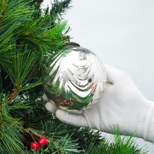 Wholesale Silver <b>Glass</b> <b>Christmas</b> Ornament with Etched Stripe Round <b>Bauble</b> Vintage Hanging <b>Christmas</b> Ball & Tree Ornaments - Product Image 4