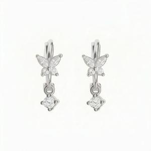 Rose Gold Plated 14K/18K Gold Charming Butterfly Huggie Hoop Earrings With Dangling <b>Drop</b> Earrings Butterfly Jewelry Gift for Her - Product Image 6