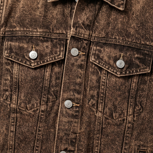 Factory Rate Men 100% Cotton <b>Covered</b> <b>Button</b> Washed Denim Jacket Turn down Collar Trucker Style Casual Spring Denim Jacket - Product Image 5