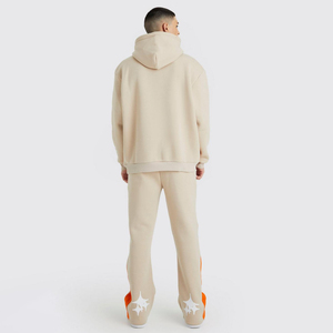 Survêtements à capuche en coton crème pour hommes, coupe ample, couleur unie, avec logo étoile, pour l'automne, tenue de jogging, vêtements de course pour hommes - Product Image 1