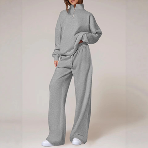 Conjunto informal de dos piezas para mujer, sudadera con media cremallera, pantalones de pierna recta, ropa deportiva transpirable y holgada para otoño - Product Image 1