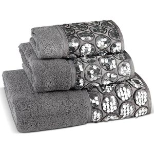 Ensemble de serviettes de bain contemporaines de luxe 3 pièces, serviette de bain argentée avec serviette à main et serviette de toilette pour la décoration - Product Image 1