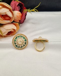 Handcrafted Kundan Pearl Meenakari Round Finger <b>Ring</b> Ethnic Bridal Wedding Statement Jewelry <b>Ring</b> <b>Adjustable</b> <b>Size</b> <b>Ring</b> Wholesale - Product Image 4