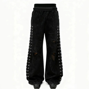Glory Custom Screen Print Distressed Oversized Double Waist Women <b>Trousers</b> Trendy Look Wide Leg <b>Trousers</b> OEM Wholesale - Product Image 5