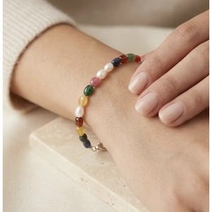 Wholesale Handcrafted Natural <b>Ruby</b> Beaded <b>Bracelet</b> Rhodium Plated Healing Crystal Navratan <b>Bracelet</b> From India for Gifts - Product Image 4