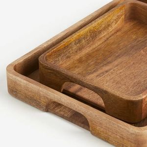 Plateau de service biodégradable en bois, motif végétal, incrustation de feuilles, plat rond pour servir les aliments, pour la maison, les dîners, les mariages - Product Image 1