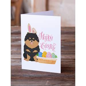 Whimsical A7 Size 5x7 Black Tan Pomeranian <b>Easter</b> Greeting <b>Cards</b> <b>Pack</b> of 8 Blank Note <b>Cards</b> with Envelopes - Product Image 2
