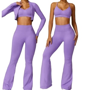 Ensemble de yoga 4 pièces personnalisé pour femme, grande taille, de haute qualité, avec fermeture éclair intégrale, taille élastique avant, respirant, léger et séchage rapide - Product Image 1