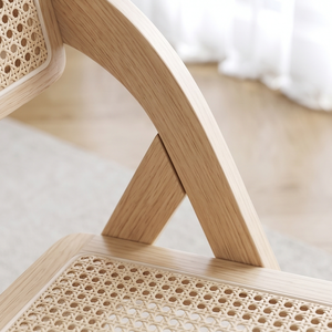 Chaise de salle à manger moderne en bois avec assise et dossier en rotin, design scandinave, pliable, mobilier pour la maison - Product Image 3