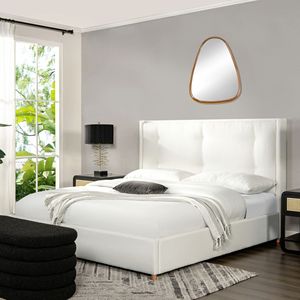 Cadre de lit plateforme Miramar en polyester blanc antique avec tête de lit rembourrée King Size - Product Image 1
