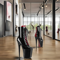 Bottes Martin noires de 20cm pour femmes, plateforme imperméable, talons hauts courts avec semelle épaisse et bout rond pour Pole Dance en hiver