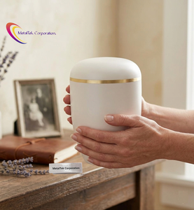 Luxury White Decorative Funeral Urn Golden Band Metal Memorial Keepsake <b>Jar</b> <b>Large</b> Capacity Cremation Urns <b>Jars</b> for Adult Ashes - Product Image 5