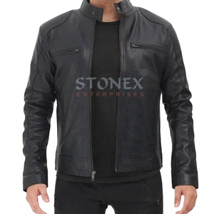 Chaqueta de cuero para hombre estilo motocicleta etiqueta diseño personalizado curtido vegetal piel de oveja Natural de la mejor calidad - Product Image 1