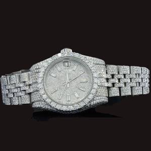 Reloj de pulsera personalizado con diamantes de moissanita, esfera redonda completamente cubierta de diamantes, con fecha automática, movimiento de cuarzo, joyería hip hop hecha a mano para hombre - Product Image 1