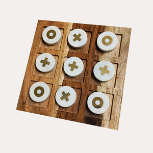 Rompecabezas con incrustaciones de mármol y latón, madera de acacia, juguete educativo Tic Tac Toe para adultos, niños y familias - Product Image 1