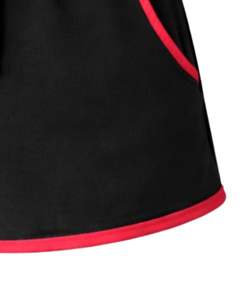 Shorts en molleton de coton personnalisés pour femmes, noirs avec contraste rouge, taille élastique, décontractés, pour l'été, sport et détente, fabricant - Product Image 6